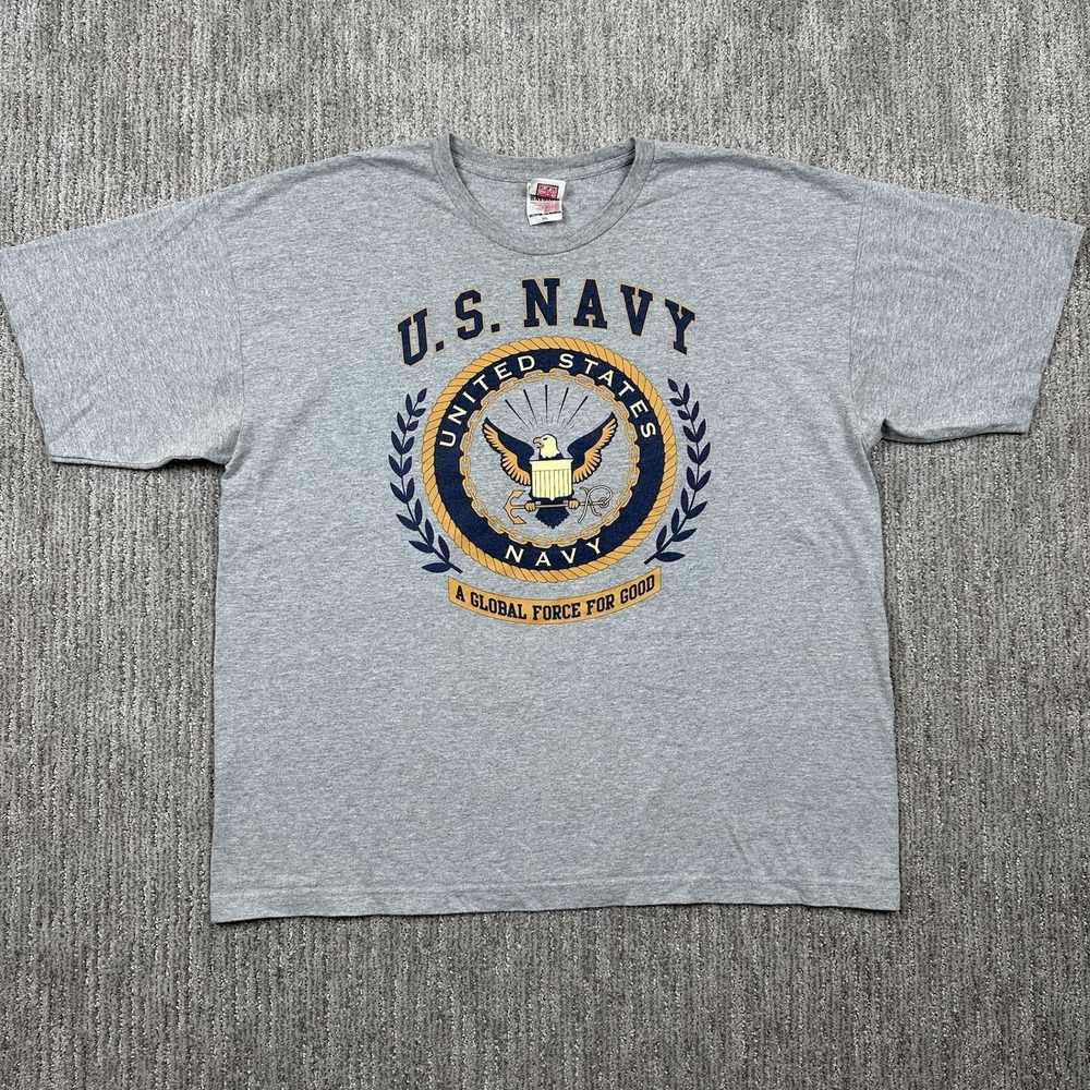 Bayside US‎ Navy T Shirt XL Gray Made USA Military Graphic Armed Forces Tee